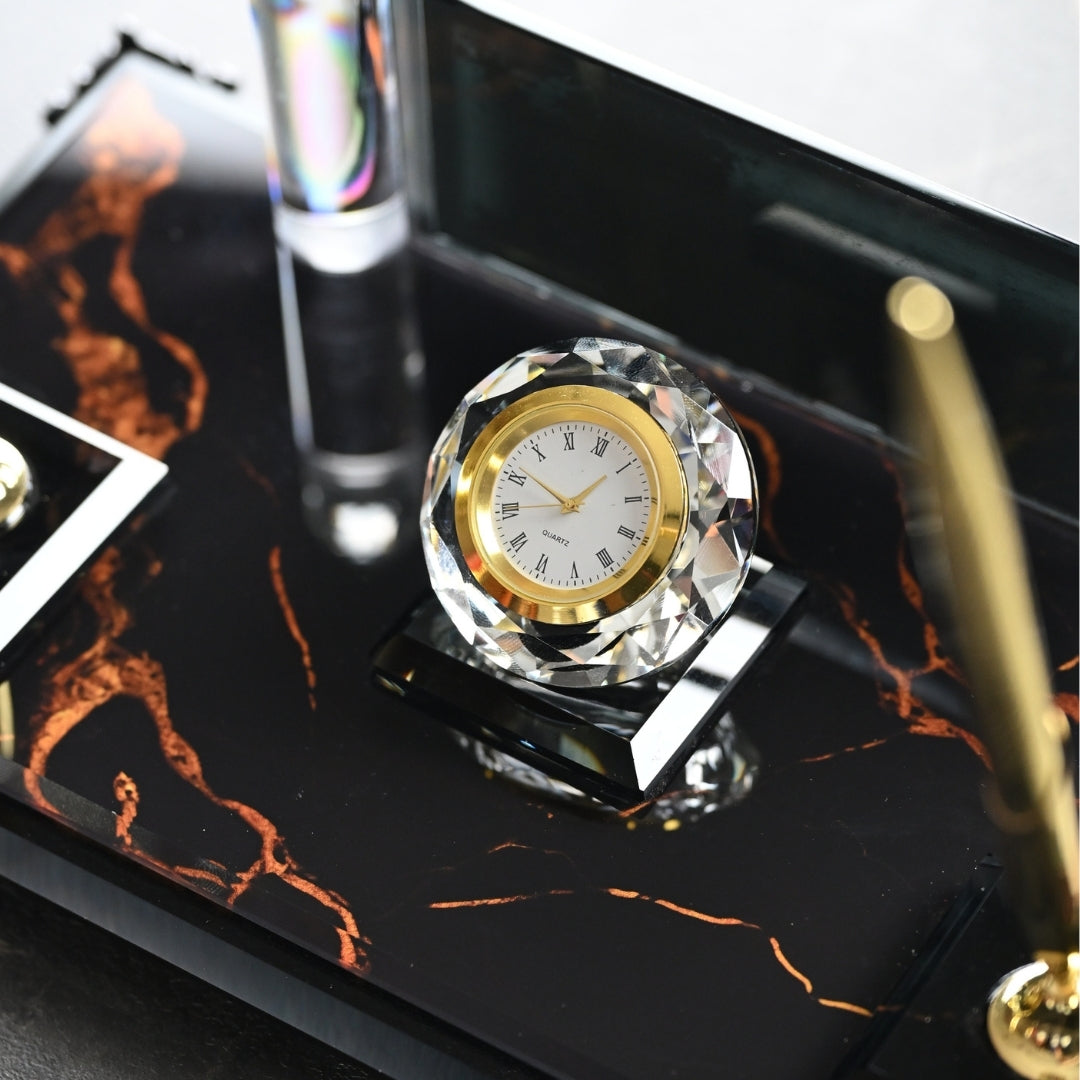 Negro | Premium Crystal Desktop Nameplate Set - 15 Pieces - Luxury Office Desk Set