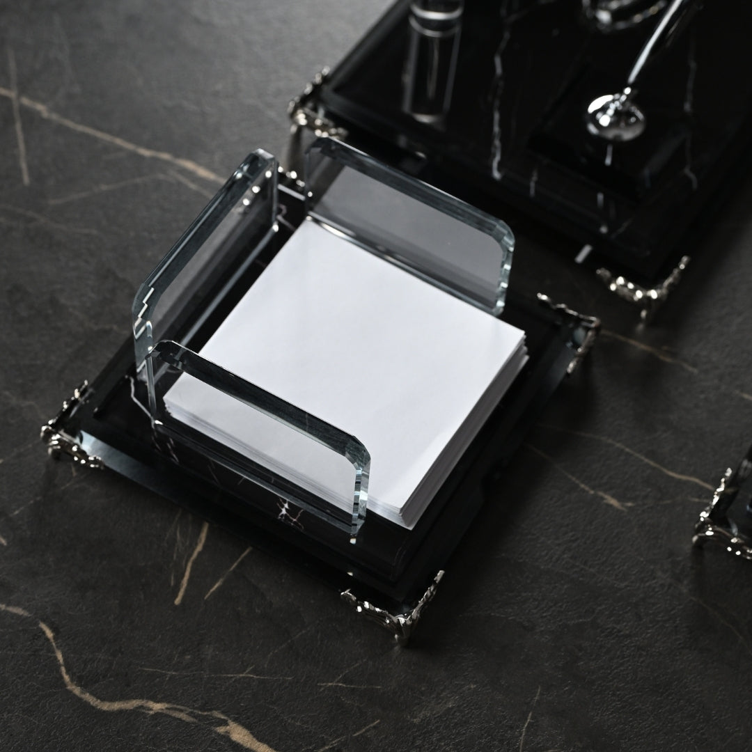 Zebra Black | Premium Crystal Desktop Nameplate Set - 15 Pieces - Luxury Office Desk Set