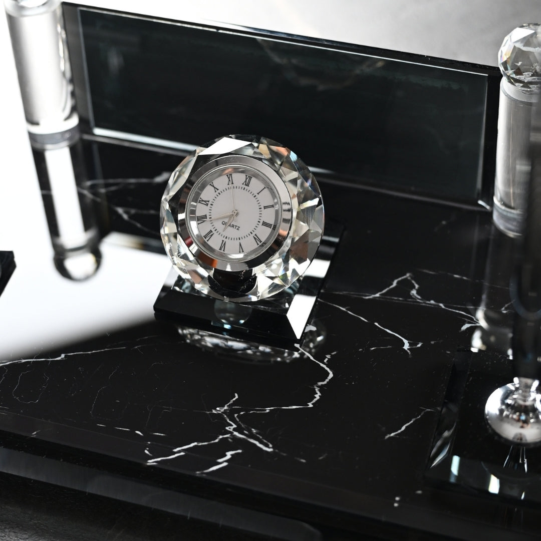 Zebra Black | Premium Crystal Desktop Nameplate Set - 15 Pieces - Luxury Office Desk Set