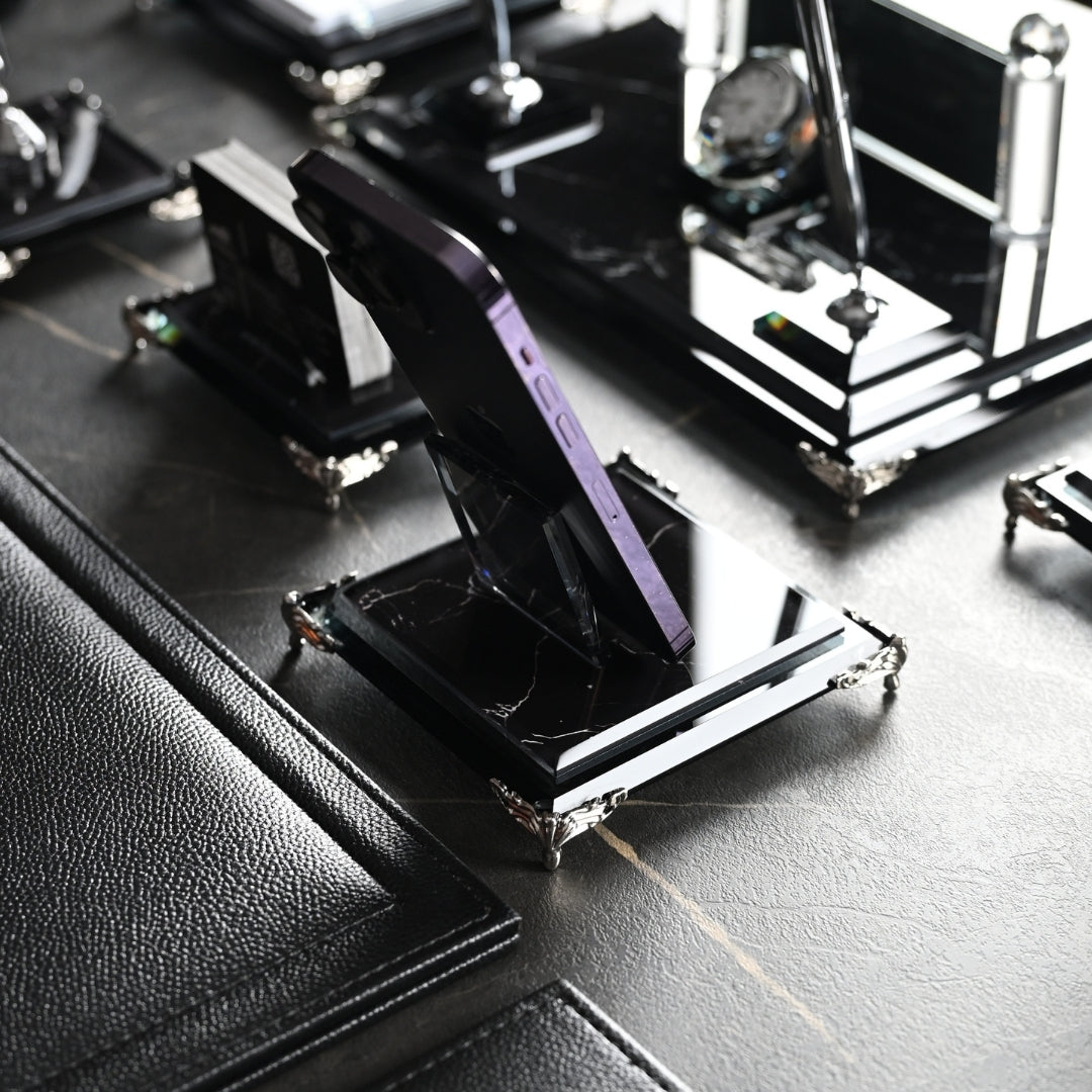 Zebra Black | Premium Crystal Desktop Nameplate Set - 15 Pieces - Luxury Office Desk Set