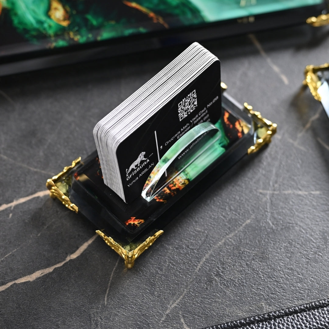 Emerald | Premium Crystal Desktop Nameplate Set - 15 Pieces - Luxury Office Desk Set