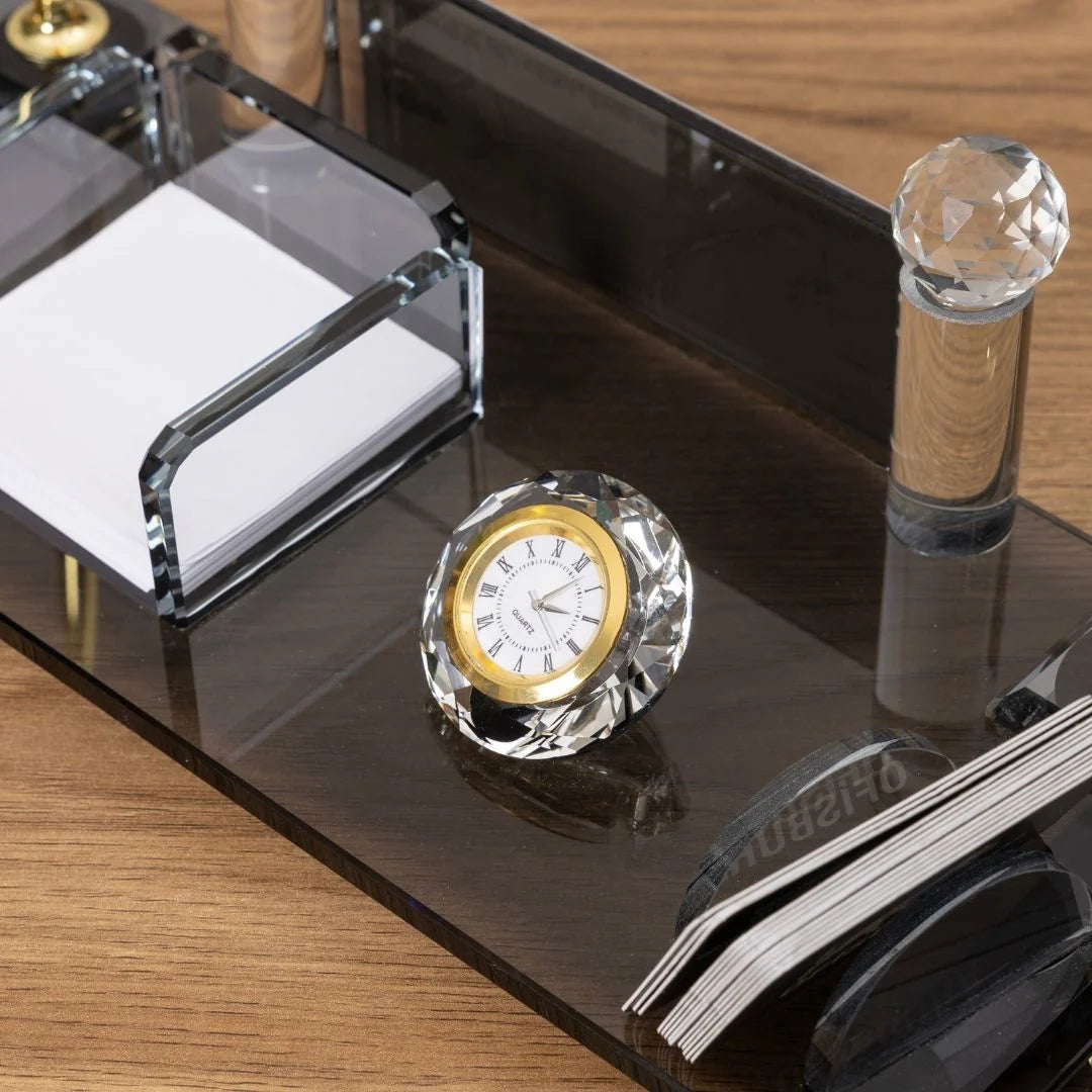 Tan & Gold Leather 14-Piece Premium Desk Set