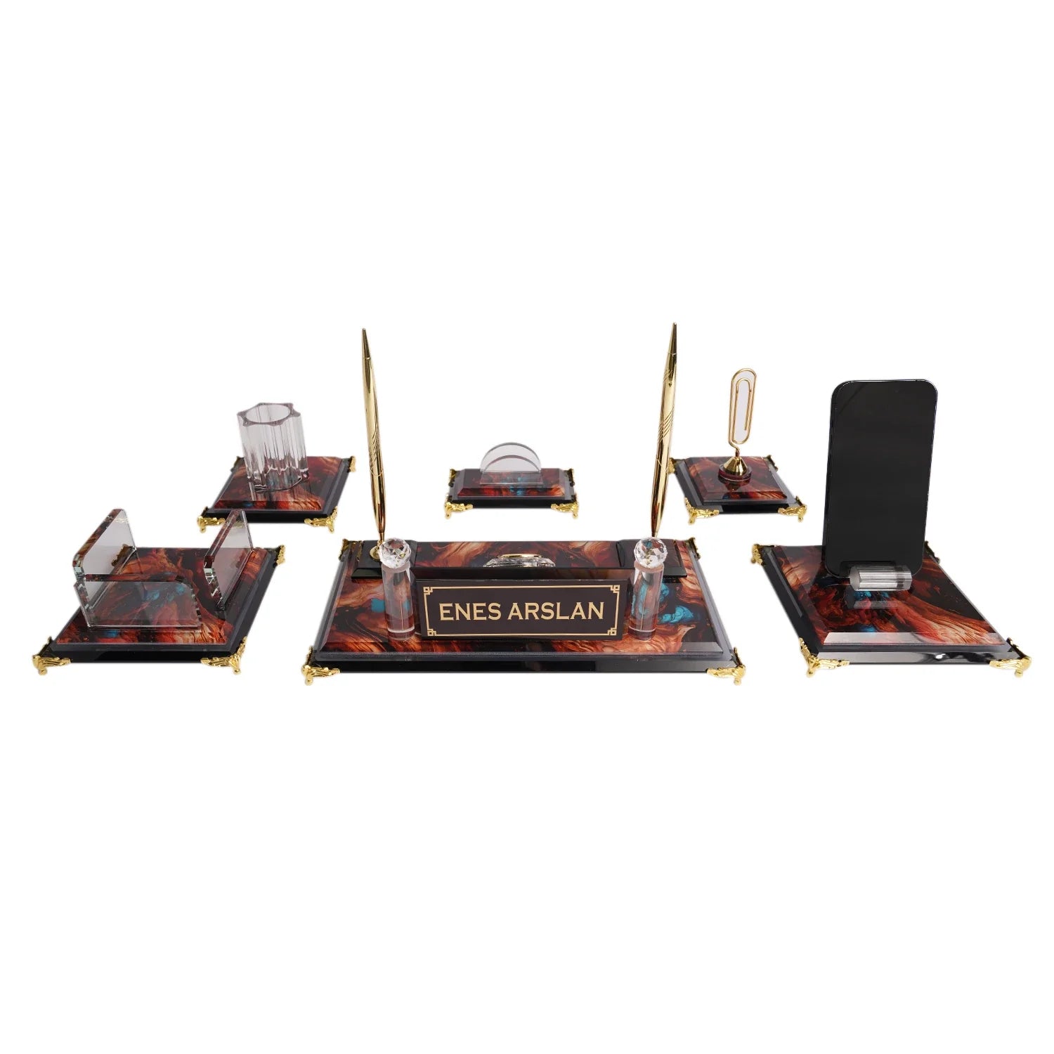Royalty | Gift-Boxed 6-Piece Crystal Desk Set & Nameplate Set