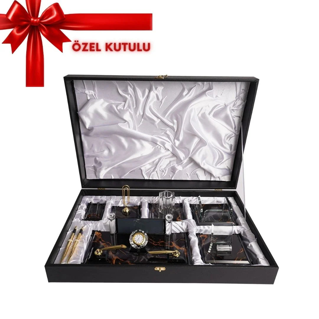 Negro | Gift-Boxed 6-Piece Crystal Desk Set & Nameplate Set