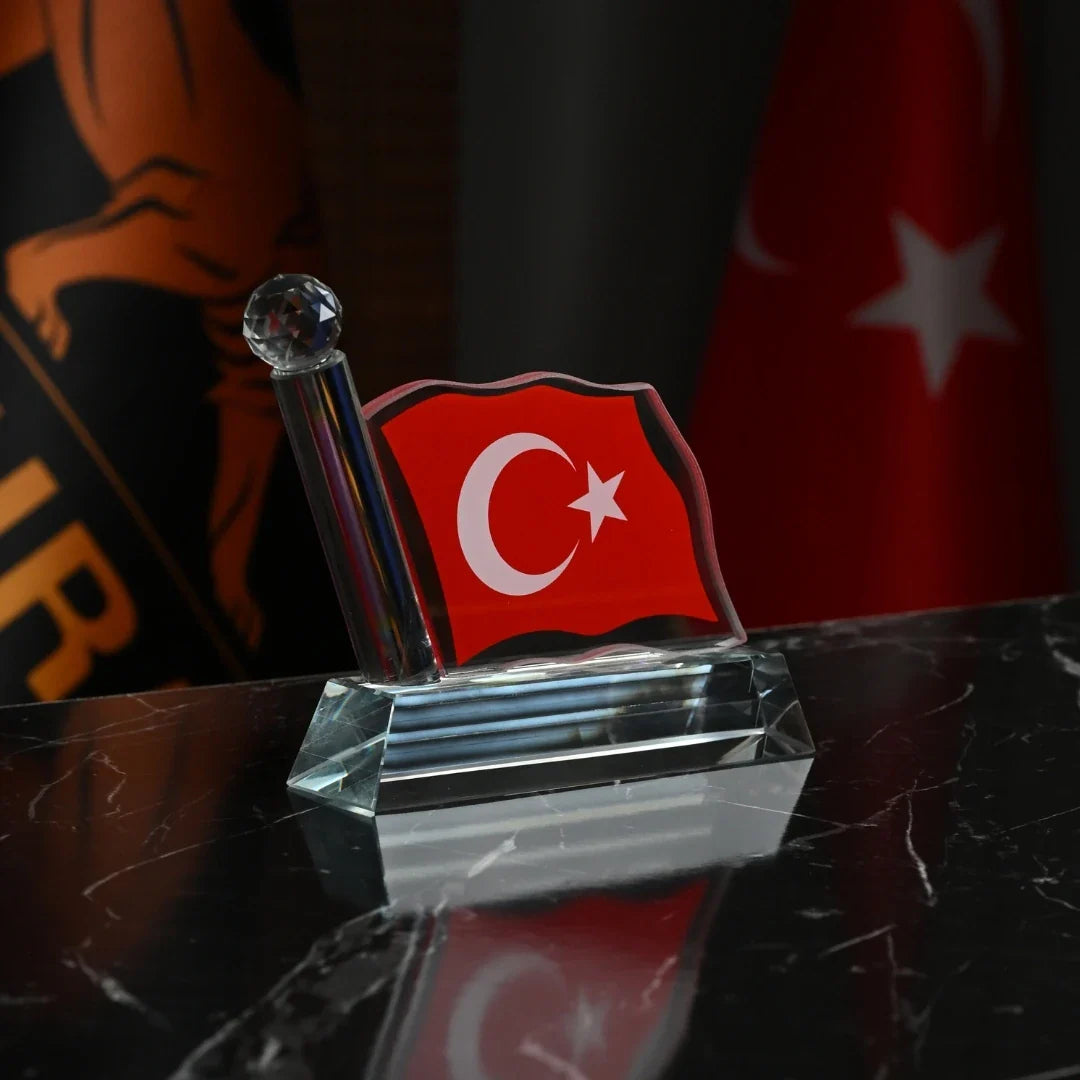 Velvet-Boxed Turkish Flag Crystal Glass
