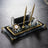 Knit-Pattern Gold Crystal Desk Nameplate - Dual Pen Holder & Clock Office Set