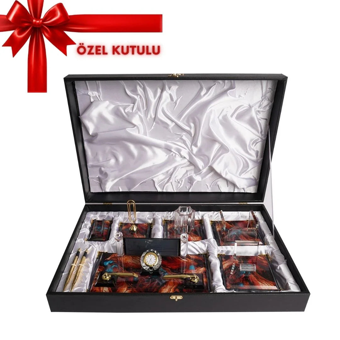 Royalty | Gift-Boxed 6-Piece Crystal Desk Set & Nameplate Set