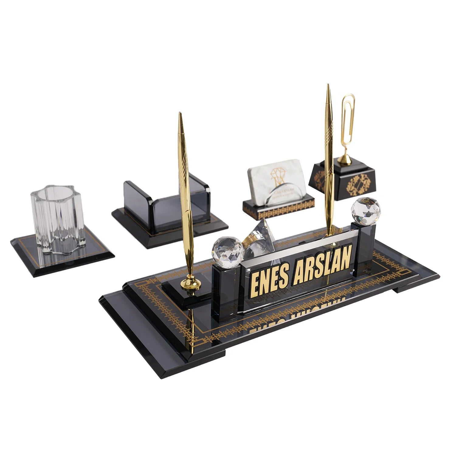 Diamond | Gift-Boxed 5-Piece Crystal Desk Set & Nameplate Set