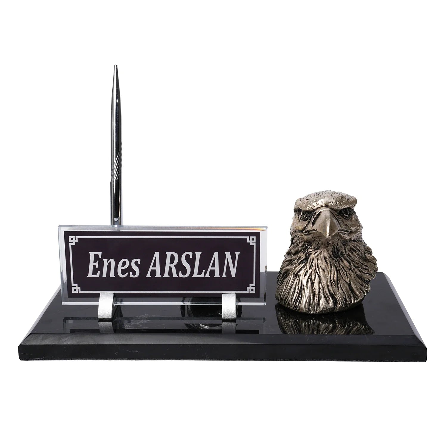 Eagle-Figure Black Marble Desk Nameplate – Personalized Executive Office Nameplate
