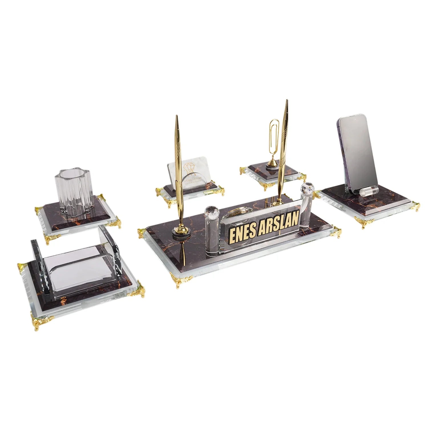 Elegance | Gift-Boxed 6-Piece Crystal Desk Set & Nameplate Set