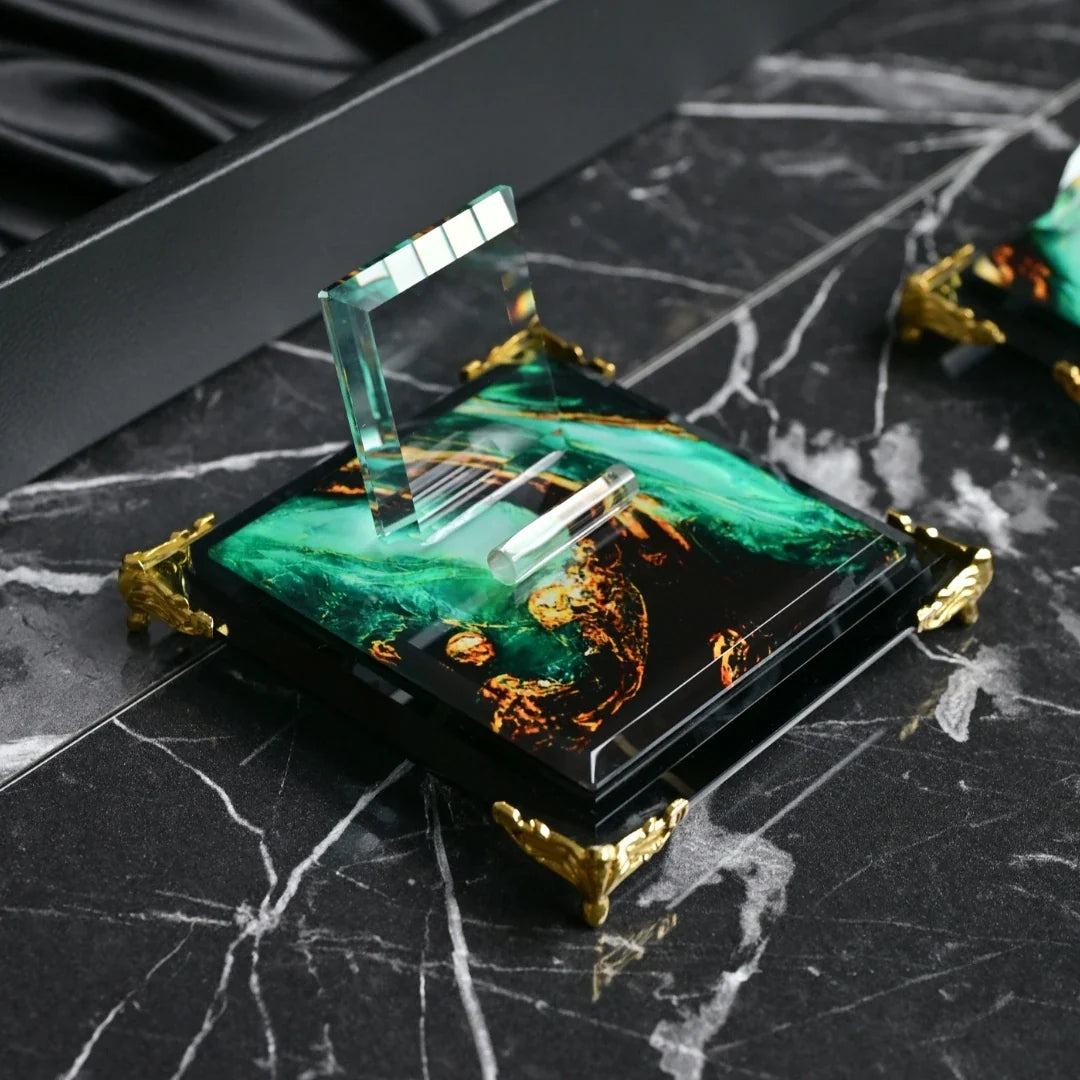 Emerald | Gift-Boxed 6-Piece Crystal Desk Set & Nameplate Set