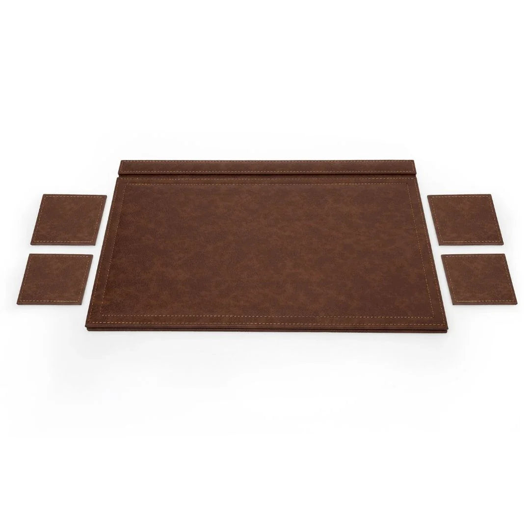 Large Leather Desk Set with Flap - Tan | 50x35 cm (4 Free Coasters)