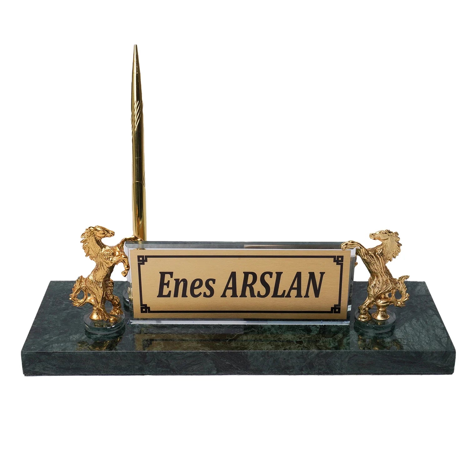 Rearing Horse Emerald Marble Desk Nameplate - Personalized Luxury Office Set