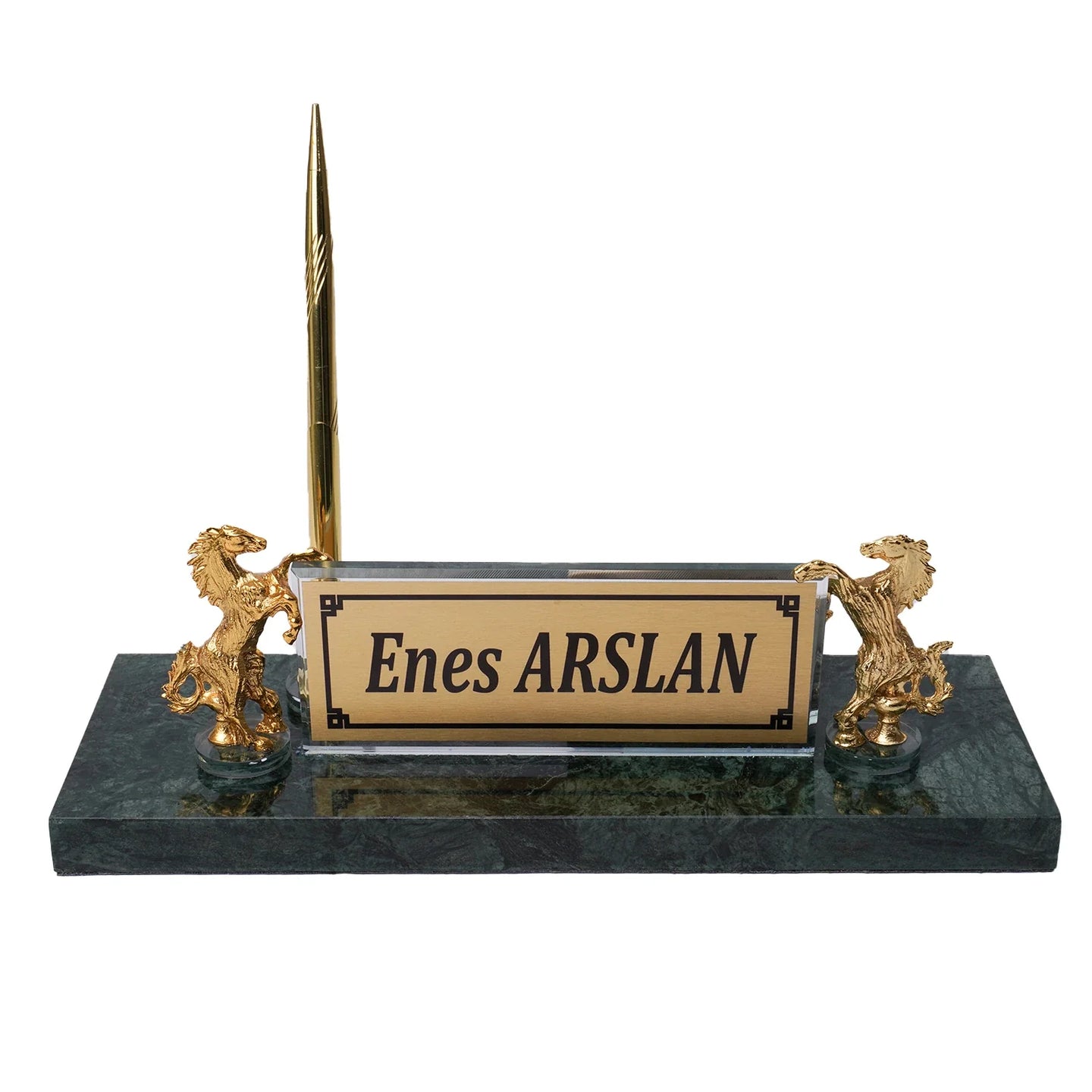 Rearing Horse Emerald Marble Desk Nameplate - Personalized Luxury Office Set