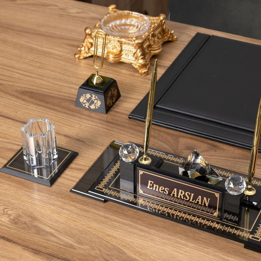 Diamond | 9-Piece Premium Crystal Desk Set & Nameplate Set
