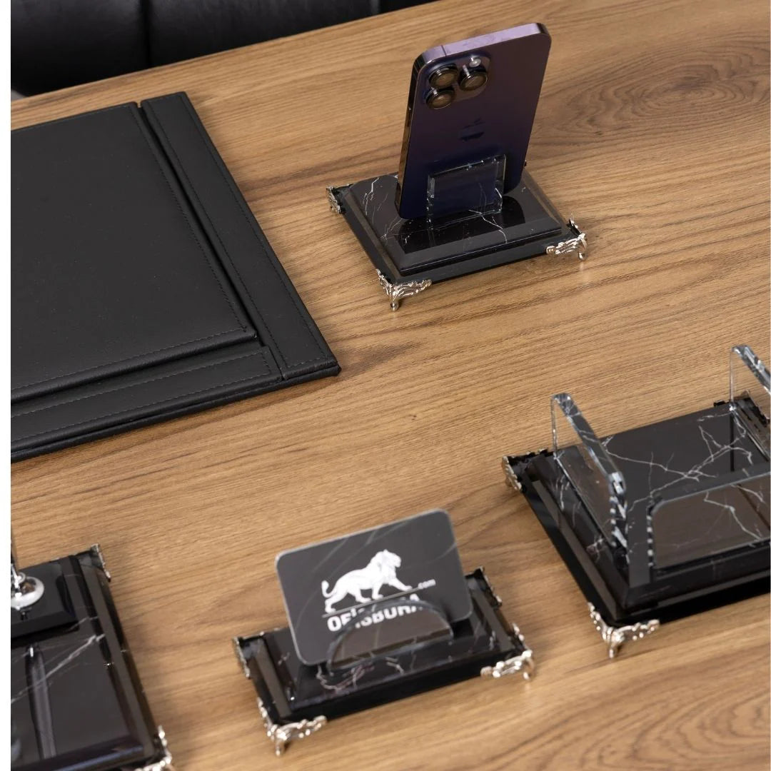 Zebra Black | 7-Piece Crystal Desk Set & Nameplate Set