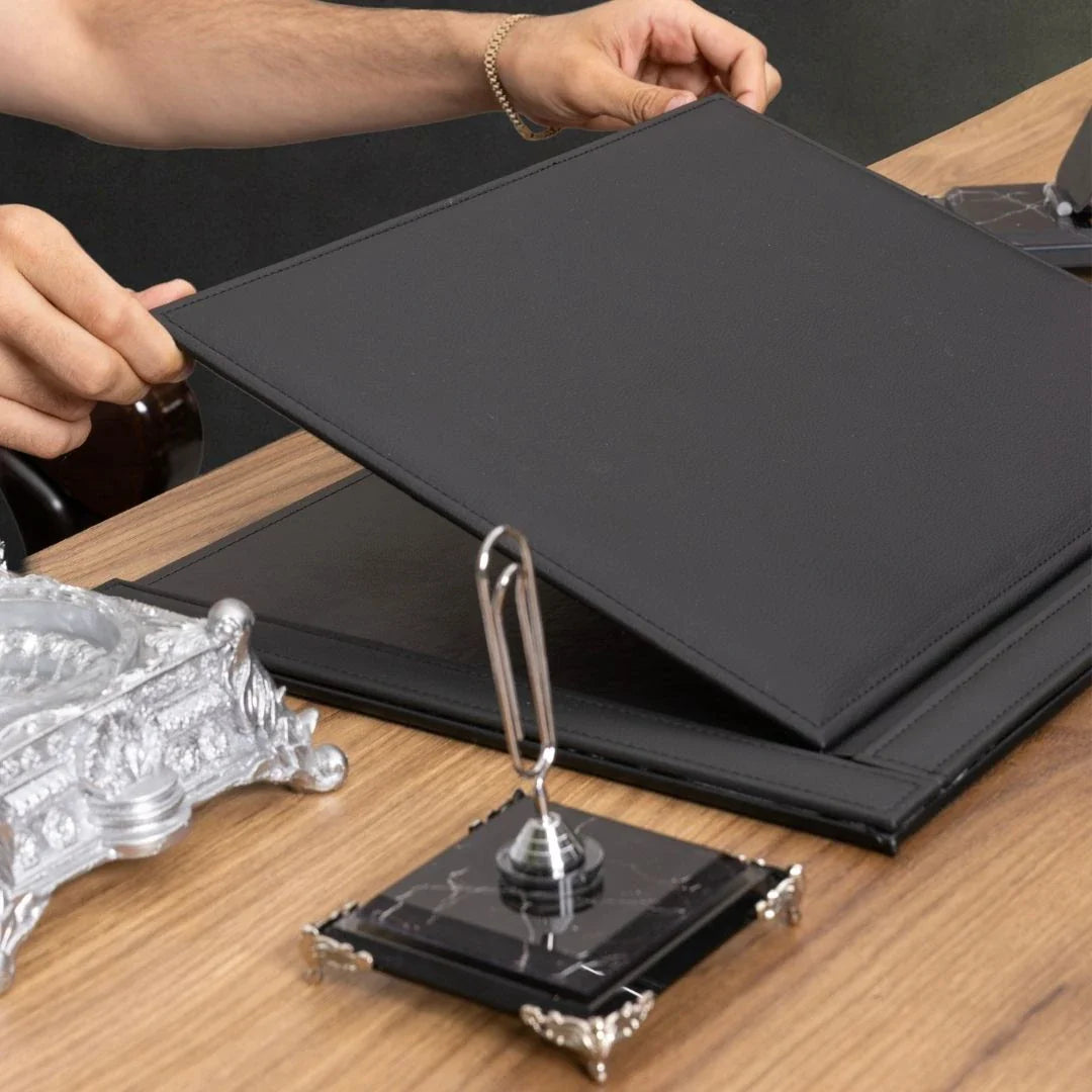 Zebra Black | 9-Piece Crystal Desk Set & Nameplate Set