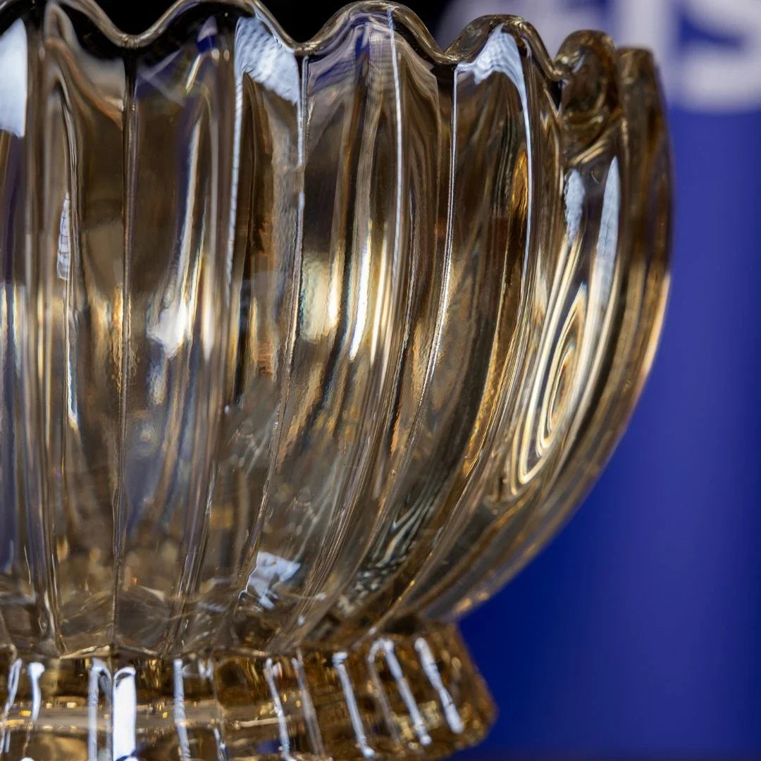 Crystal Glass Candy Dish with Lid, Gold Detail - 25 cm