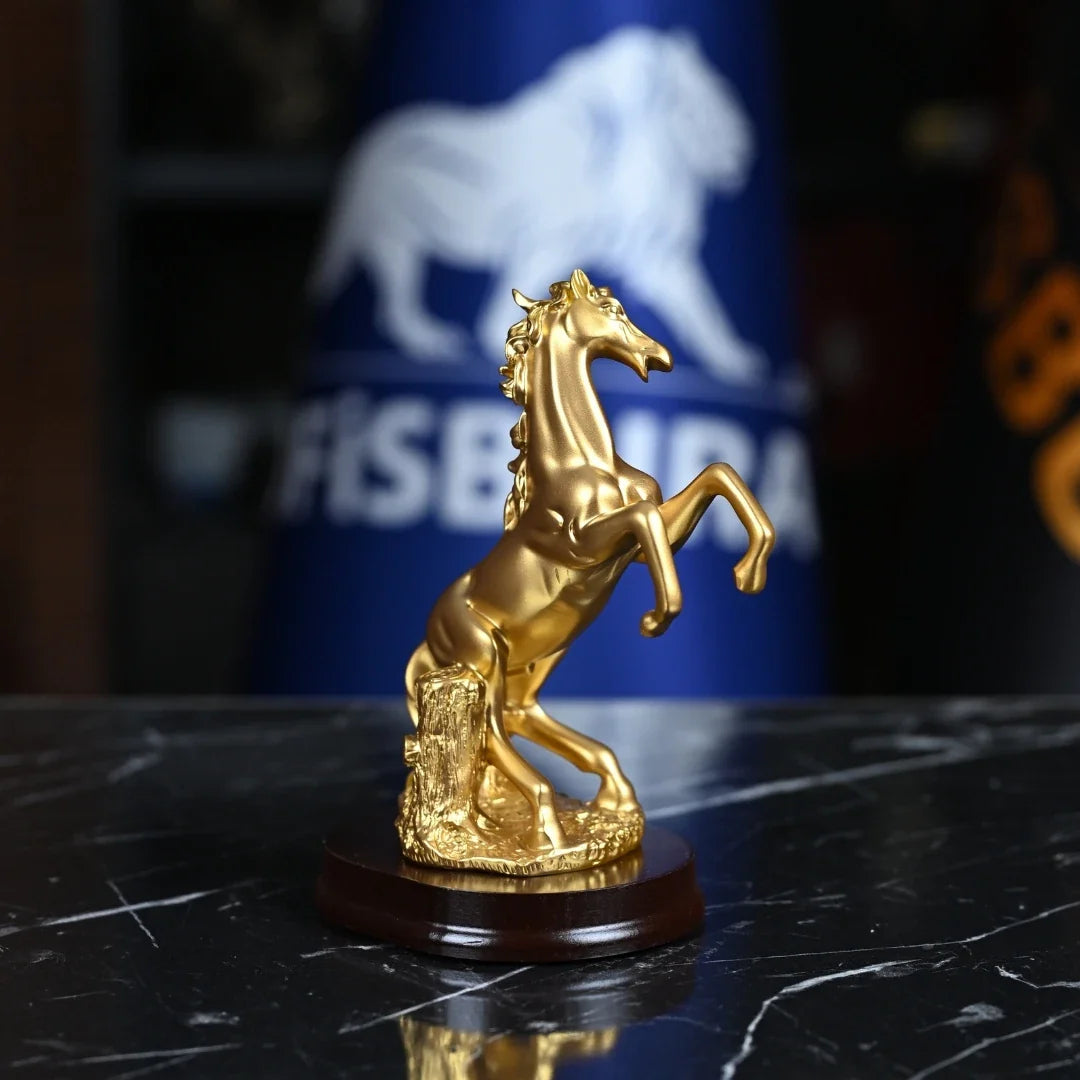 Rearing Horse Statue Black Gold - 19 cm Luxury Office Accessory