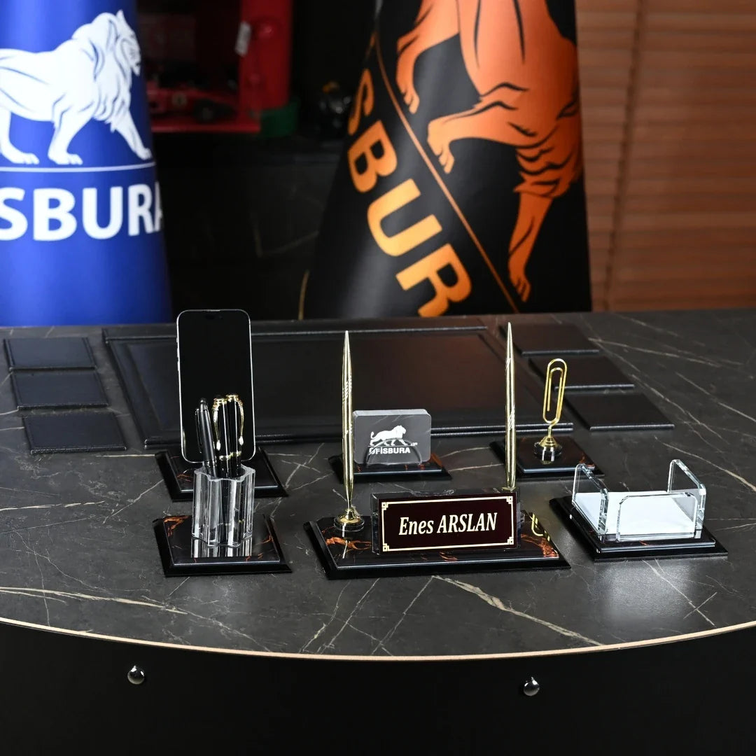 Midi Negro | 13-Piece Crystal Desk Set & Nameplate Set