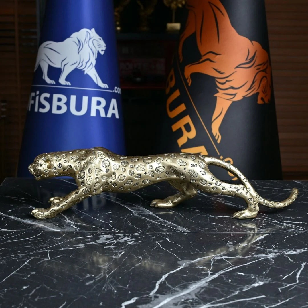 Large Cheetah Statue Gold - 80 cm Luxury Office Accessory