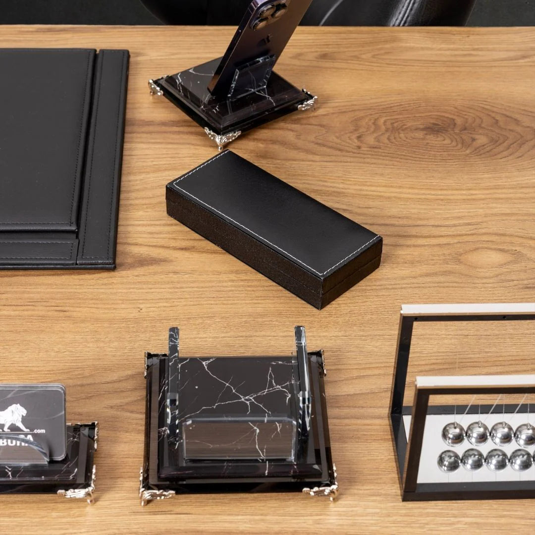 Zebra Black | 12-Piece Crystal Desk Set & Nameplate Set