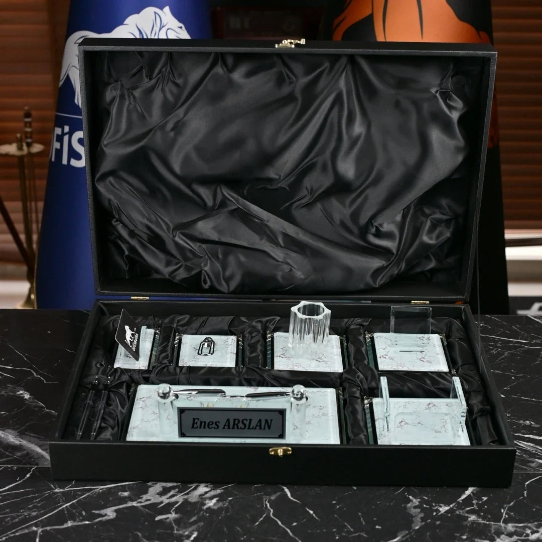 Pearl | Gift-Boxed 6-Piece Crystal Desk Set & Nameplate Set