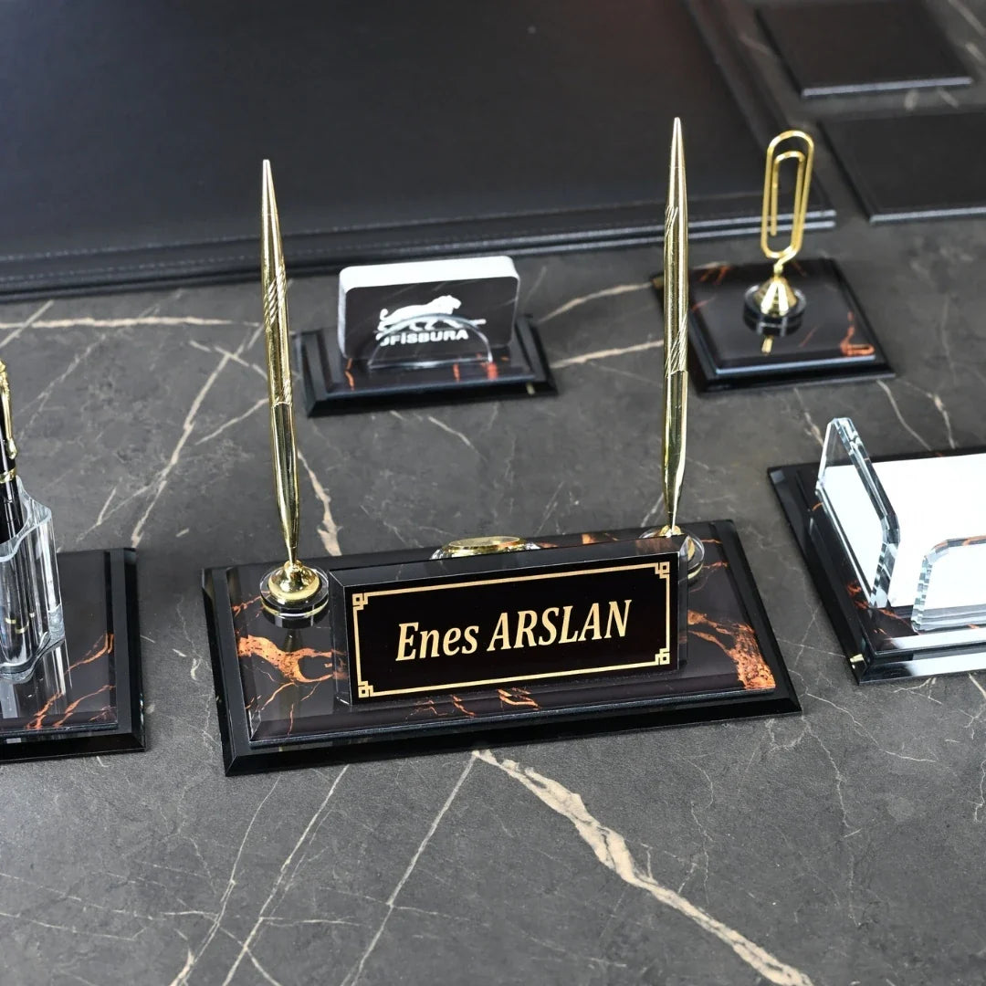 Midi Negro | 13-Piece Crystal Desk Set & Nameplate Set