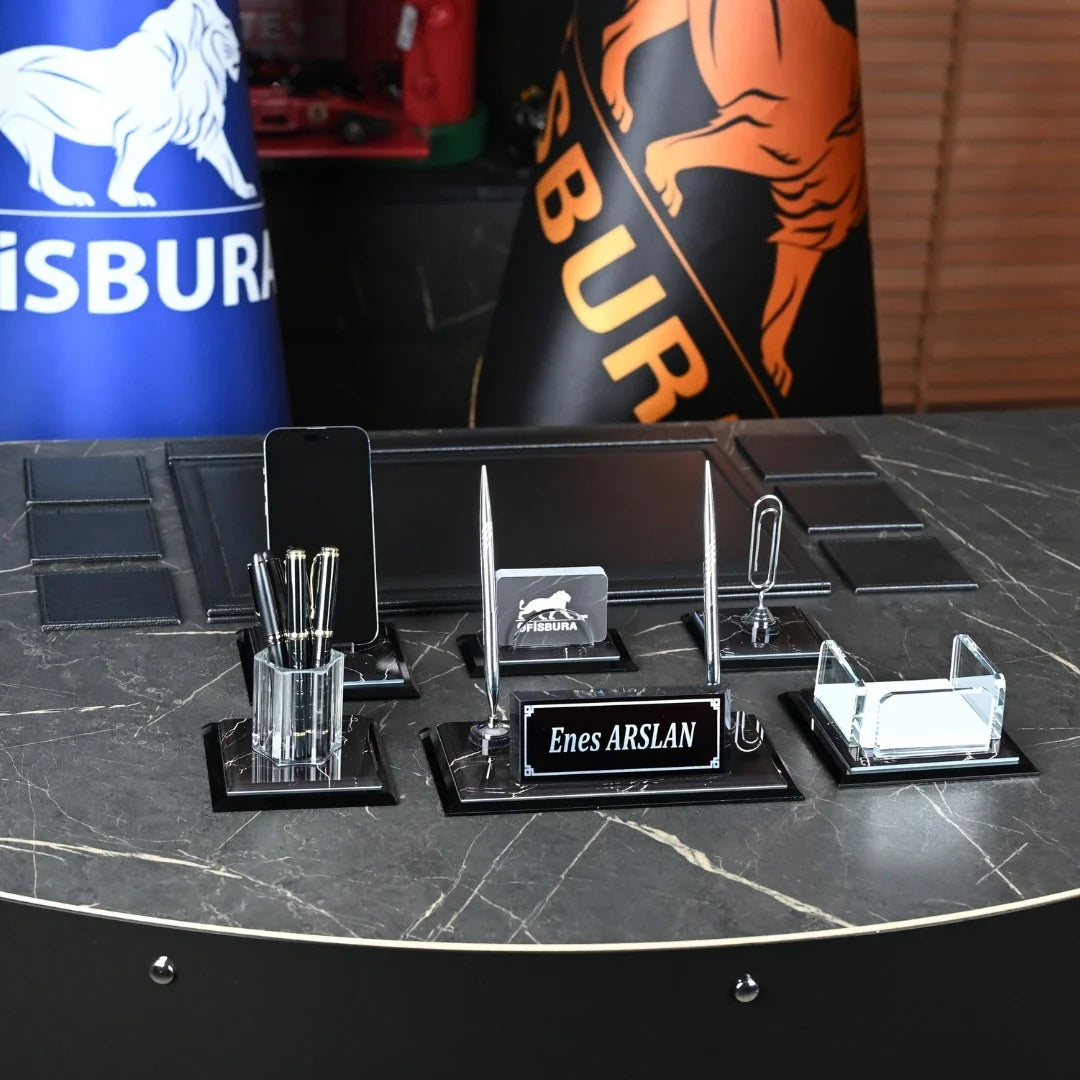 Midi Zebra | 13-Piece Crystal Desk Set & Nameplate Set