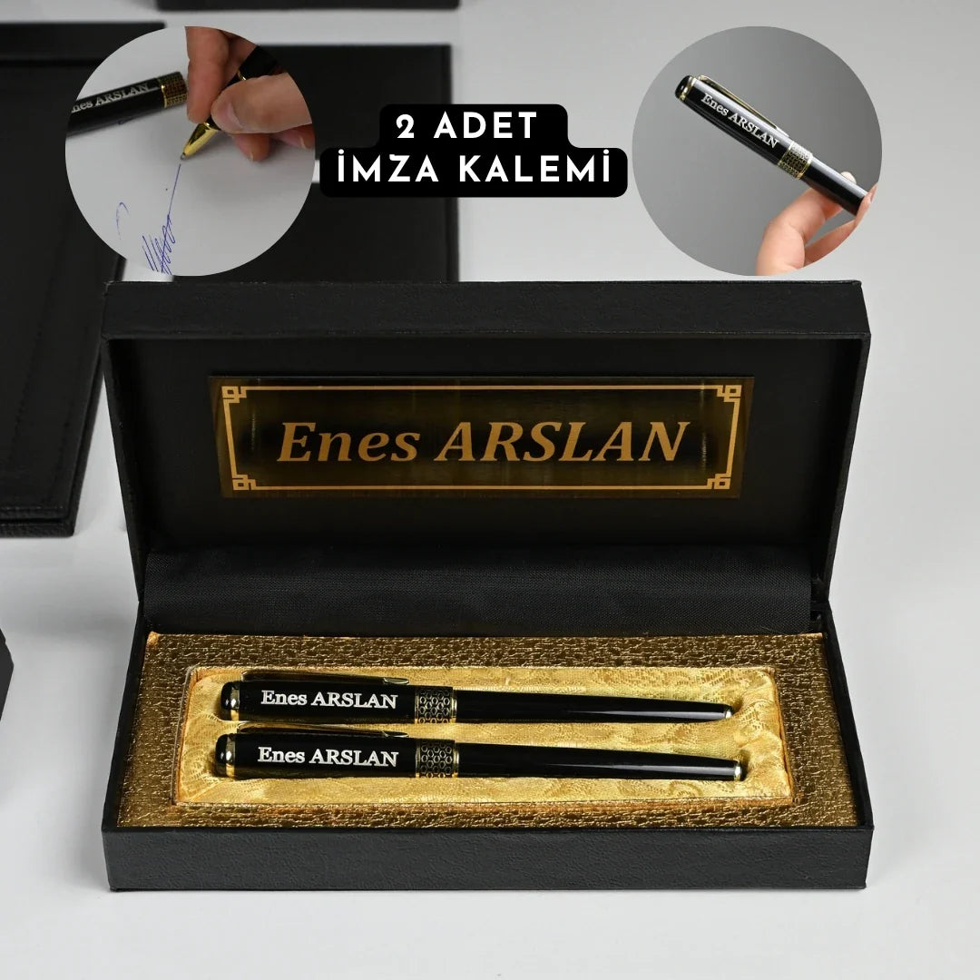 24-Piece Crystal Desk Set & Nameplate Set - Gold Accents