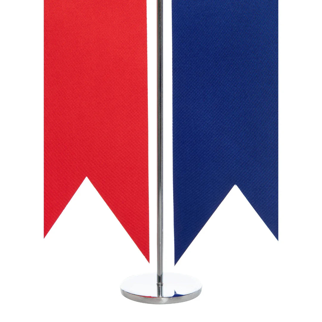 Dual T Table Flag, Chrome Pole - Personalized Logo Desktop Flag Set