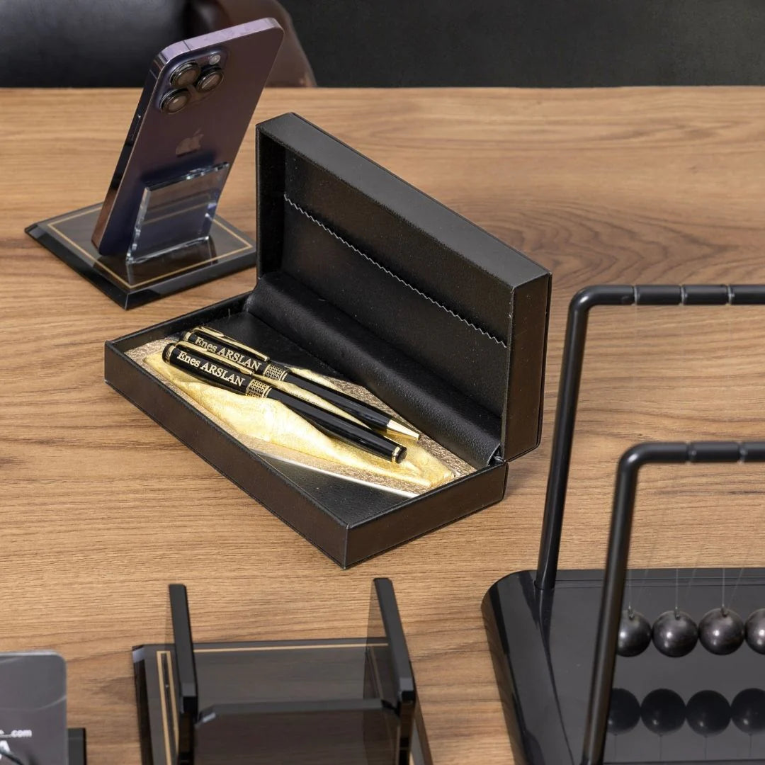 Special Crystal | 12-Piece Crystal Desk Set & Nameplate Set - Gold Accents