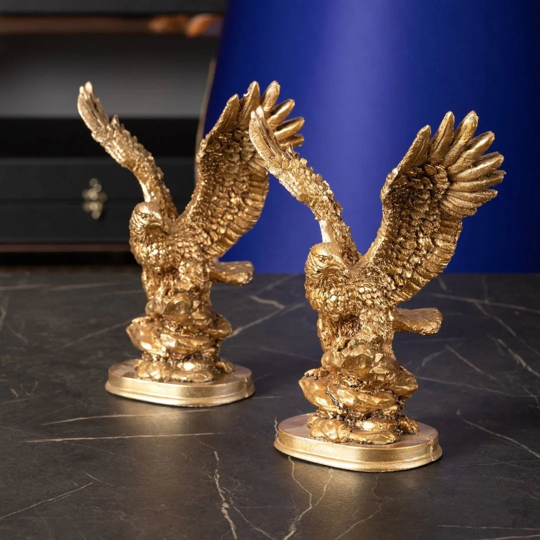 2-Piece Eagle Figurine Set | Gold Polyester
