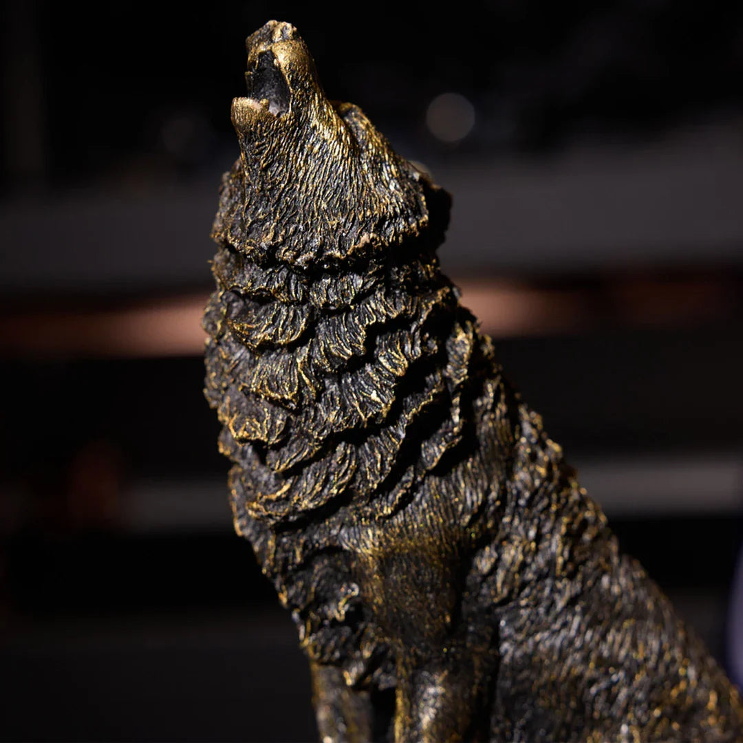 Howling Wolf Figurine Antique Black 25 cm - Decorative Office Desktop Figure