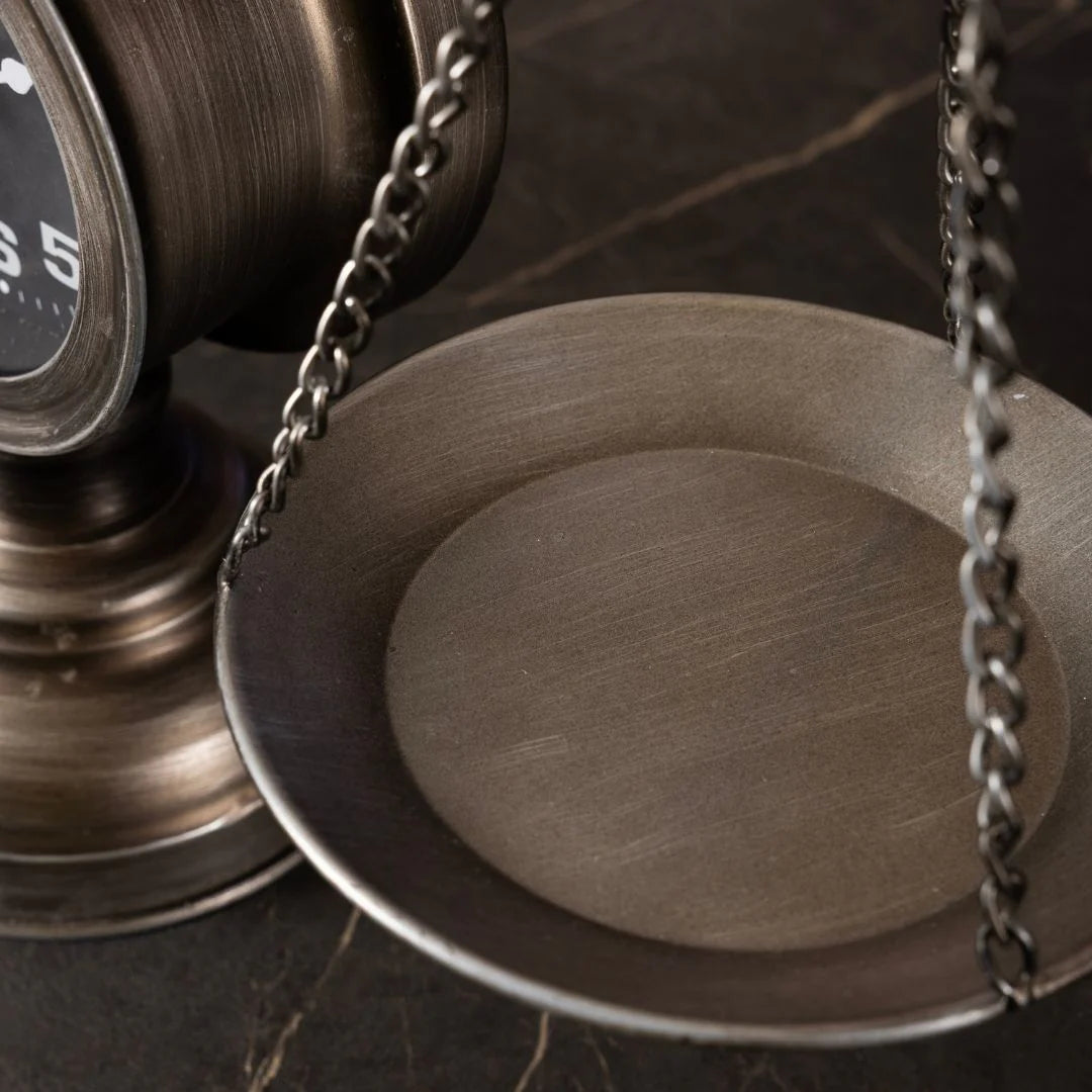 Antique Silver Metal Scales of Justice Clock | 50×50 cm