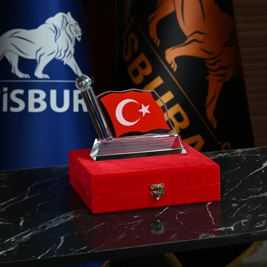 Velvet-Boxed Turkish Flag Crystal Glass