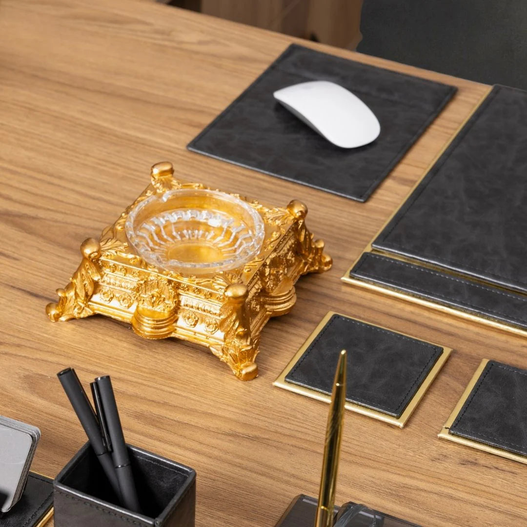 Aura Gold Leather 14-Piece Premium Desk Set