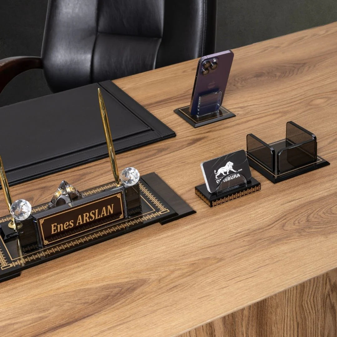 Diamond | 7-Piece Crystal Desk Set & Nameplate Set