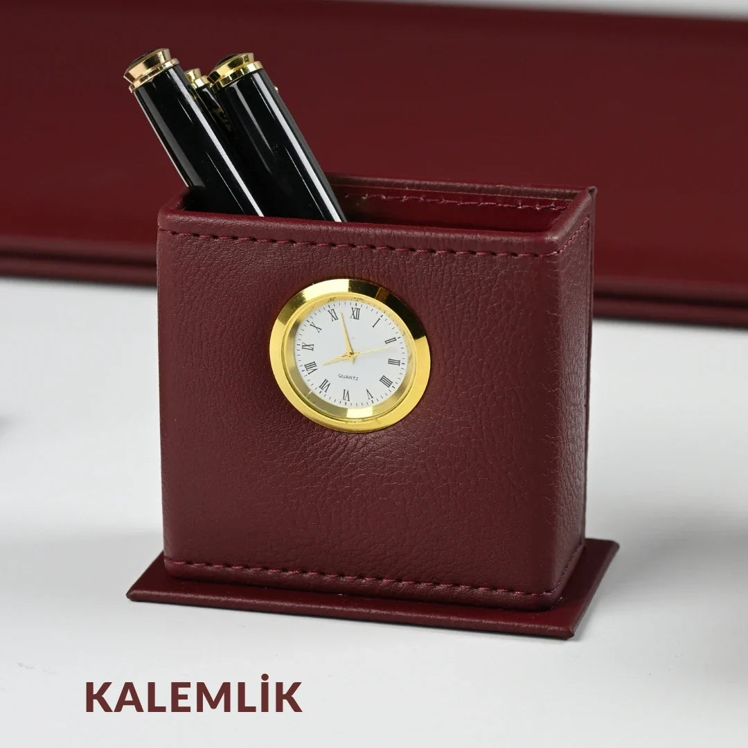 Burgundy 8-Piece Leather Desk Set