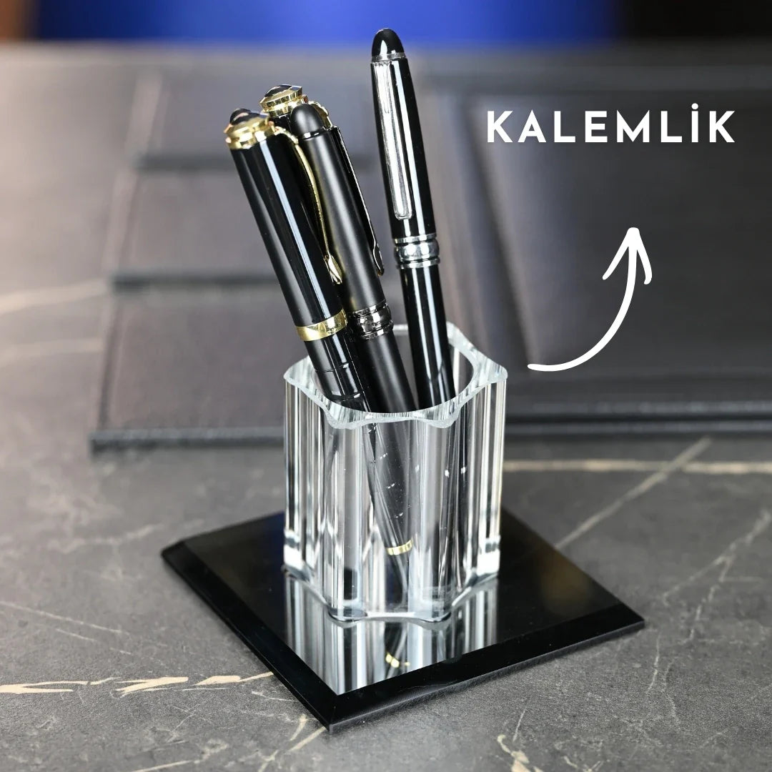 VIP 13-Piece Crystal Desk Set & Nameplate Set - Gold Accents