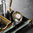 Marble-Pattern Gold Crystal Glass Desk Nameplate - Executive Office Nameplate with Clock & Dual Pen Holder
