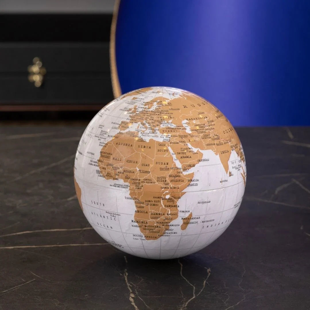 360° Automatic Rotating World Map | Brown & White