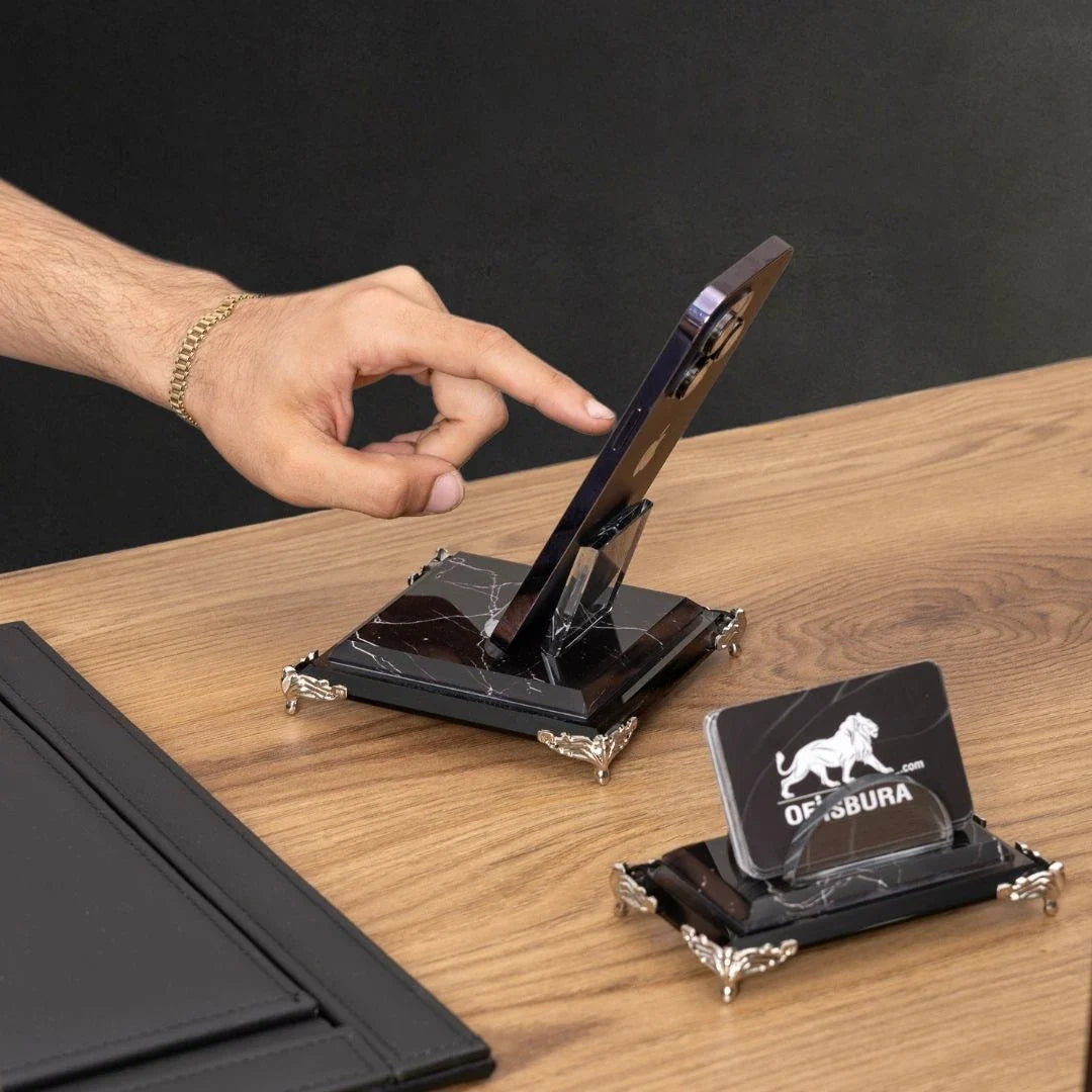 Zebra Black | 9-Piece Crystal Desk Set & Nameplate Set