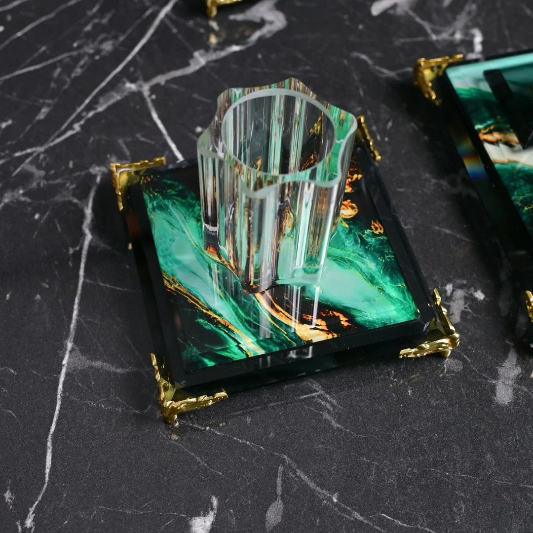 Emerald | Gift-Boxed 6-Piece Crystal Desk Set & Nameplate Set