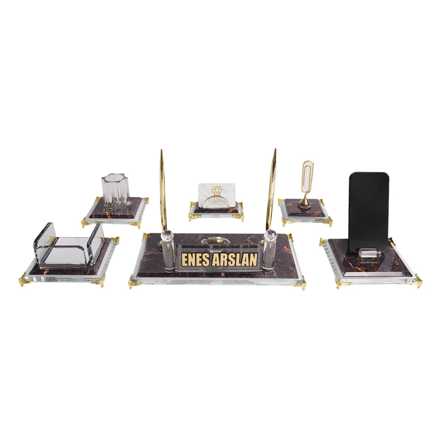 Elegance | Gift-Boxed 6-Piece Crystal Desk Set & Nameplate Set