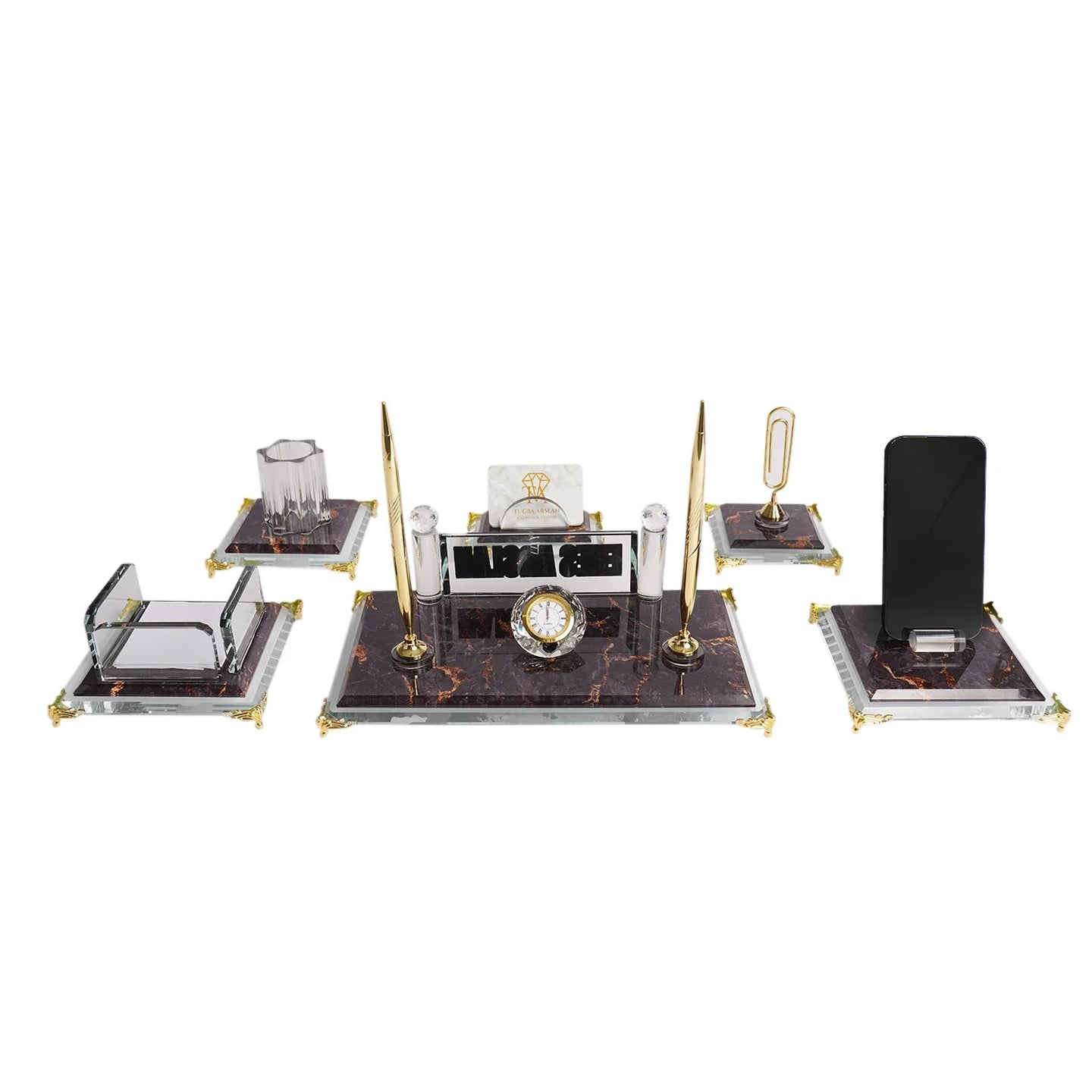 Elegance | Gift-Boxed 6-Piece Crystal Desk Set & Nameplate Set