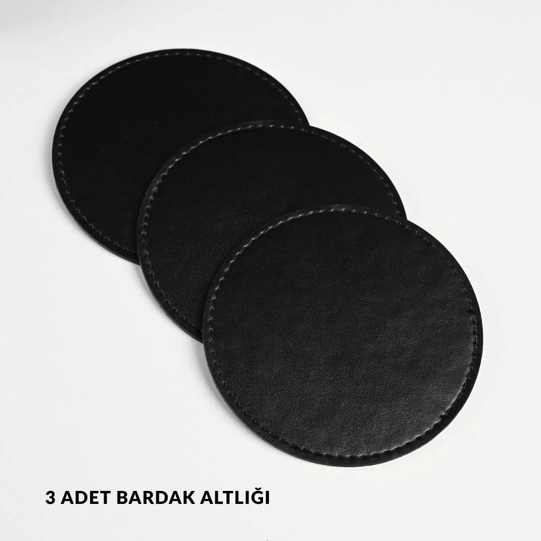 Black - Gold Black 8-Piece Leather Desk Set