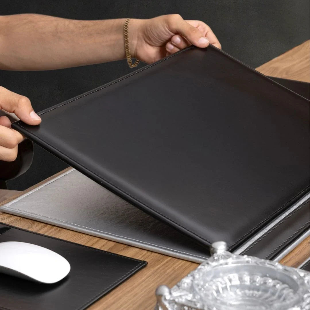 Black & Silver Leather 14-Piece Premium Desk Set