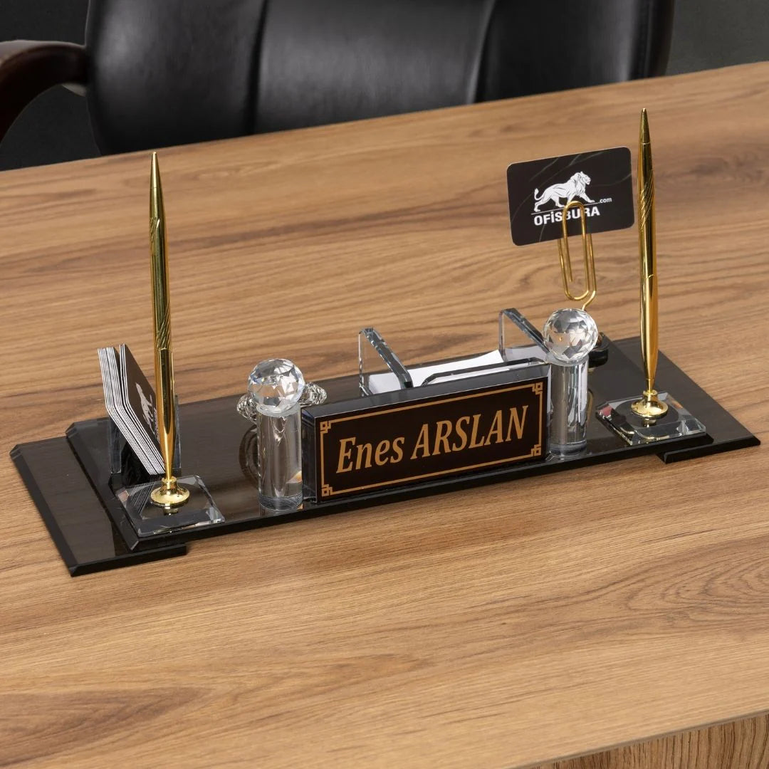 Aura Gold Leather 14-Piece Premium Desk Set