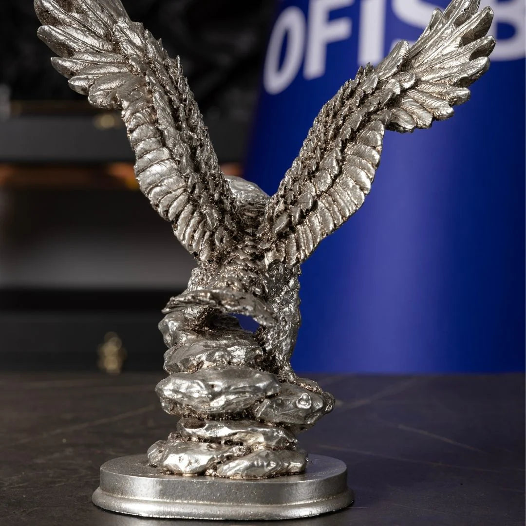 2-Piece Eagle Figurine Set | Silver Polyester